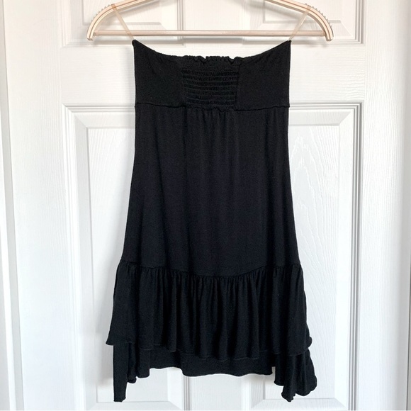 Black Ruffle Ruched Smocked Knit Strapless Dress - Picture 3 of 4